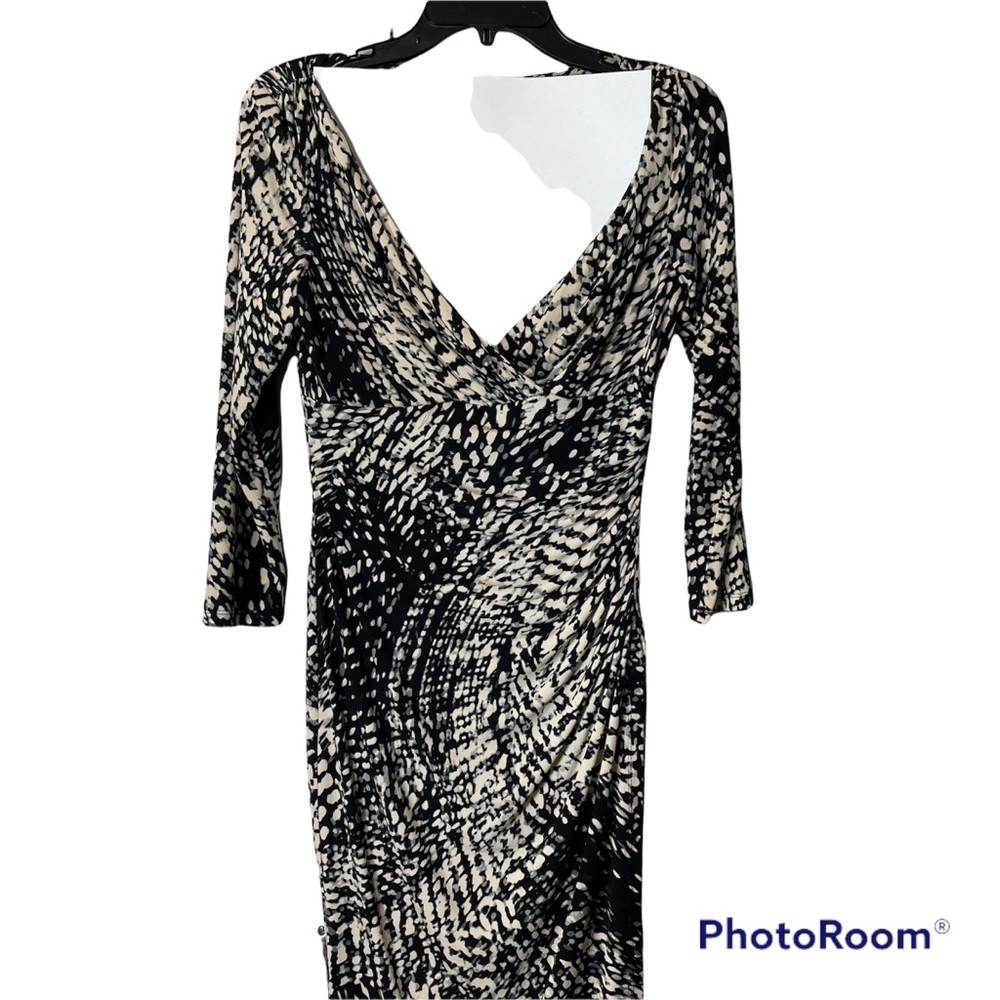 Lauren Ralph Lauren Dress Abstract Print Size 4 Black Off White Grey Str… - Picture 1 of 9